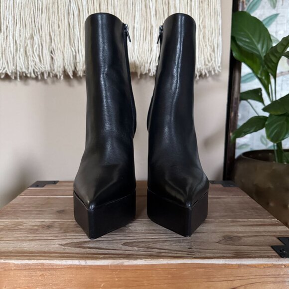 Zara Black Genuine Leather Pointy Toe Inner Zipper Platform Ankle Boots Size 8 - Picture 3 of 13